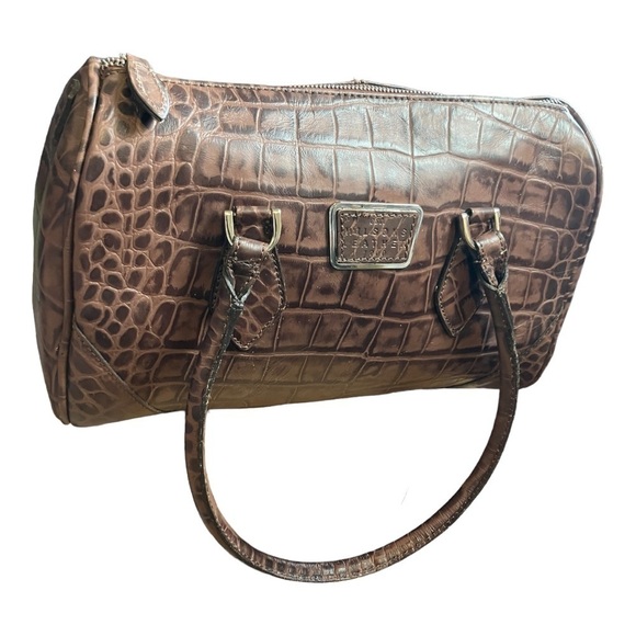 Wilson's Leather Faux Reptile Handbag Tote Large Brown - Picture 4 of 9